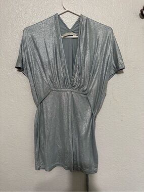 Stella McCartney Metallic Silver Linen Blend Wrap Blouse